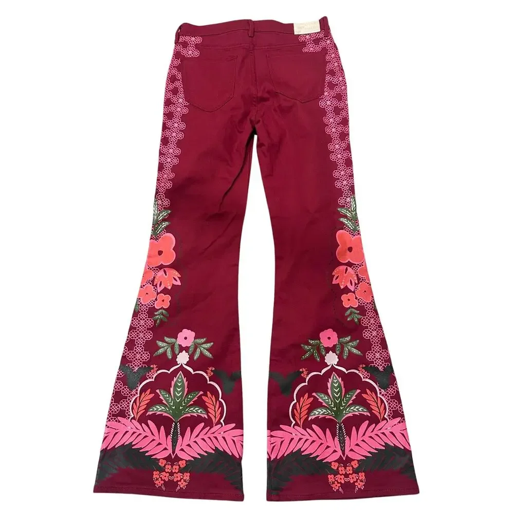Johnny Was Jade Caleta The Straight Flare Jean Red Floral Feminine Boho, size 27 - Picture 11 of 11